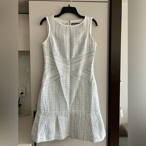 Karl Lagerfeld Tweed Blue White Ruffled Tiered Sheath Dress
